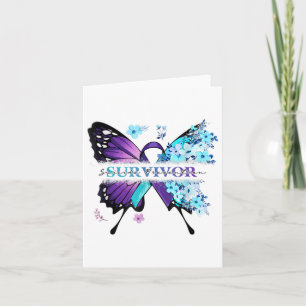 Butterfly Flowers Teal & Purple Ribbon Suicide Card