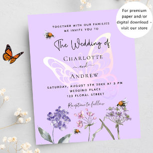 Butterfly flowers violet budget wedding invitation flyer
