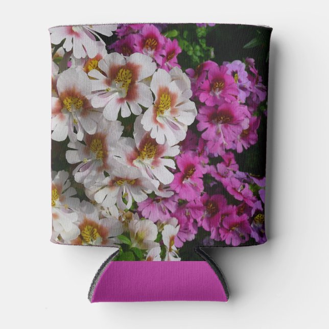 Butterfly Flowers White Pink and Purple Can Cooler (Front)