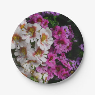 Butterfly Flowers White Pink and Purple Paper Plate