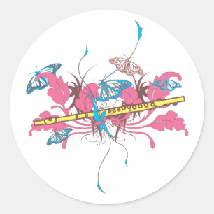 Butterfly Flute Classic Round Sticker