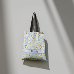 Butterfly Flutters Blue Personalized Tote Bag