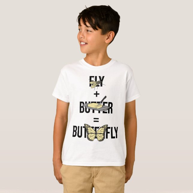 Butterfly Fly plus Butter Funny Pun T-Shirt (Front Full)