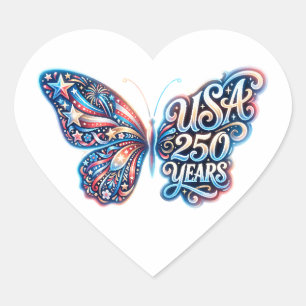 Butterfly for the USA 250th anniversary Heart Sticker