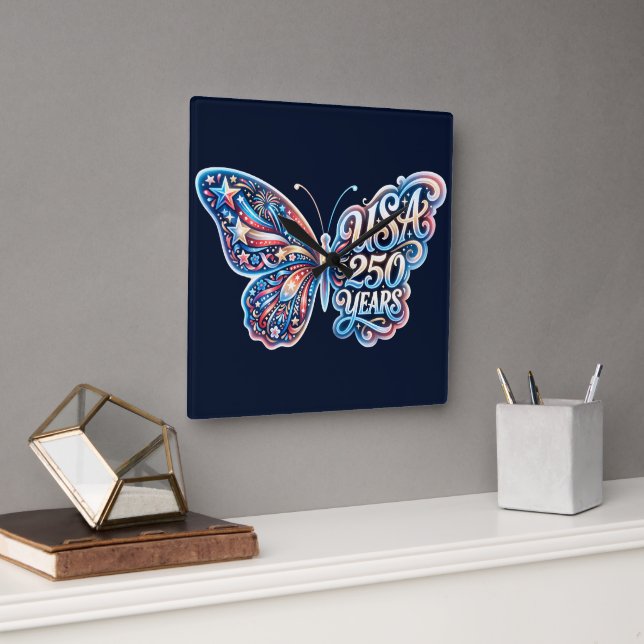 Butterfly for the USA 250th anniversary Square Wall Clock (Office)