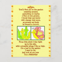 Butterfly form catterpillar poem post card
