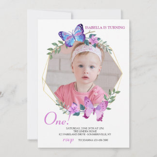 Butterfly Frame Photo Birthday Invitation