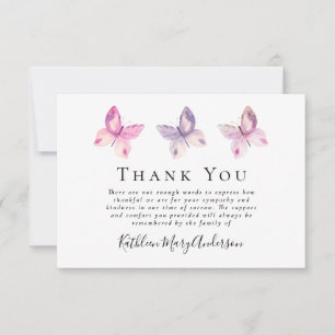 Butterfly Funeral Sympathy  Thank You Card
