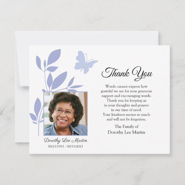 Butterfly Funeral Thank You Photo Note Card (Front)