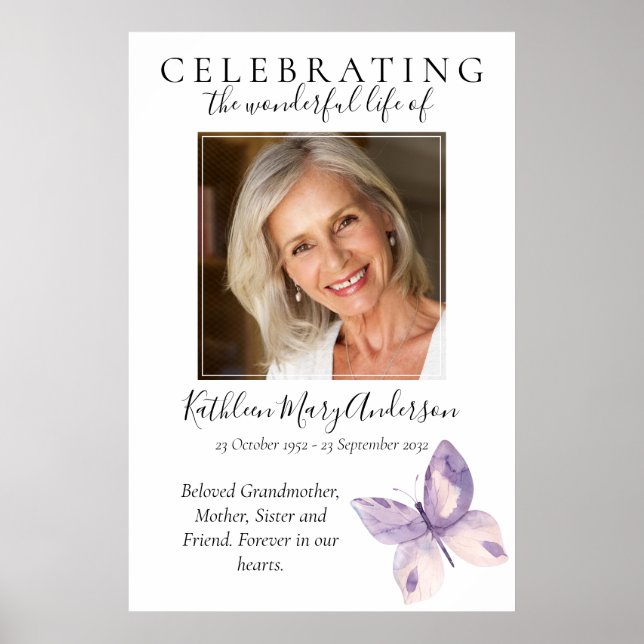 Butterfly Funeral Welcome Sign Poster (Front)