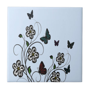 Butterfly Garden Blue Tile