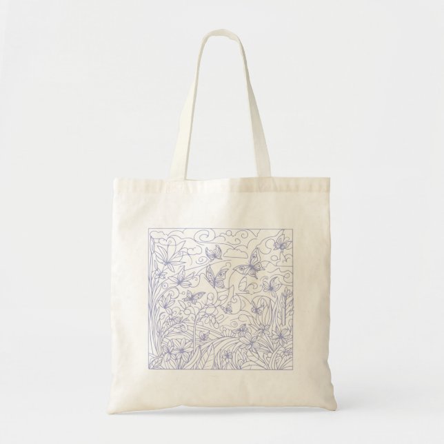 Butterfly Garden Blue Tote Bag (Front)