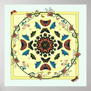 Butterfly Garden Circular Abstract Poster Print