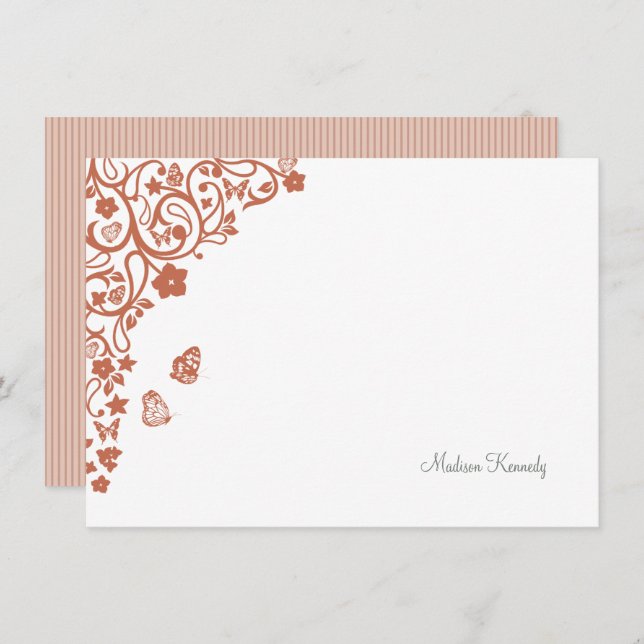 Butterfly Garden Dusty Peach Stripe Name Card (Front/Back)