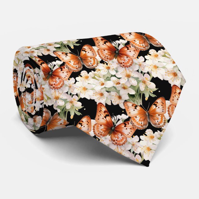 Butterfly Garden Elegant Pattern Neck Tie (Rolled)