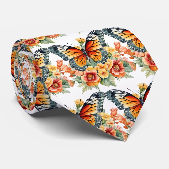 Butterfly Garden Elegant Pattern Neck Tie (Rolled)