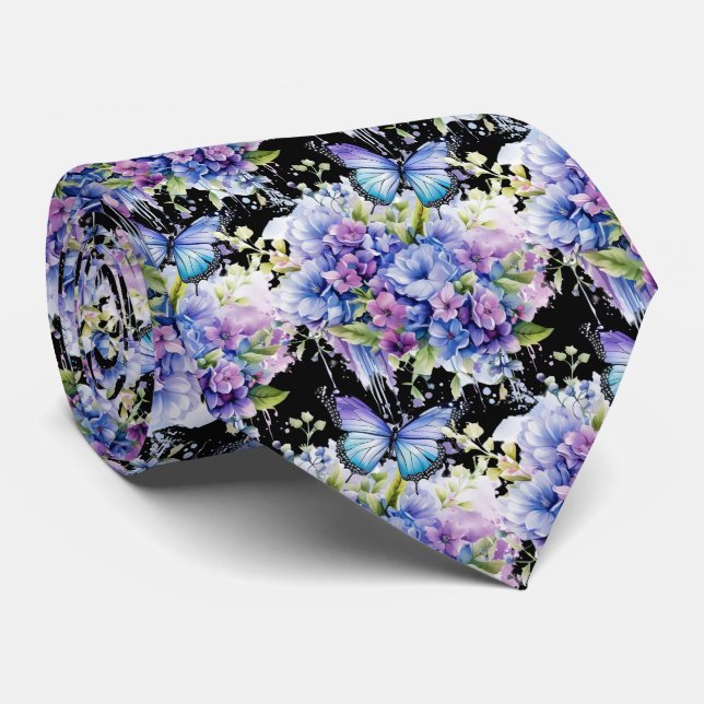 Butterfly Garden Elegant Pattern Neck Tie (Rolled)
