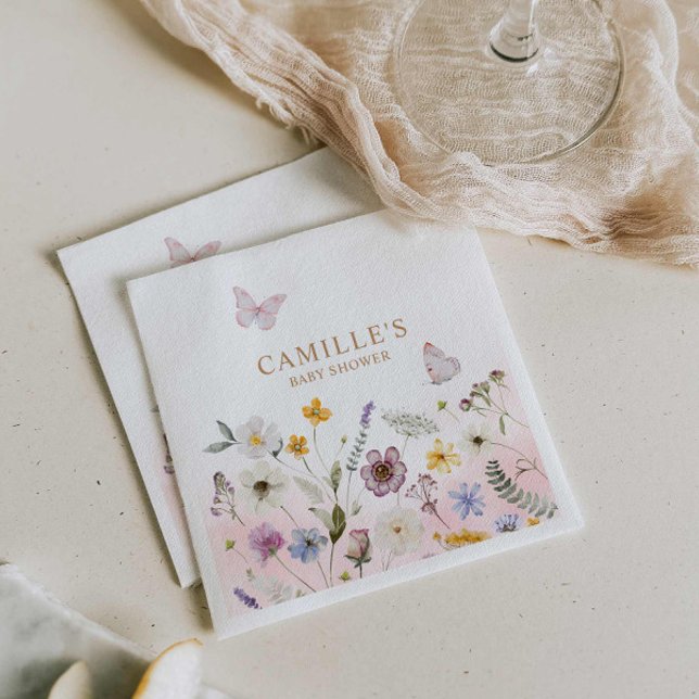 Butterfly Garden Girl Baby Shower Napkin (Butterfly and wildflower girl baby shower napkins)