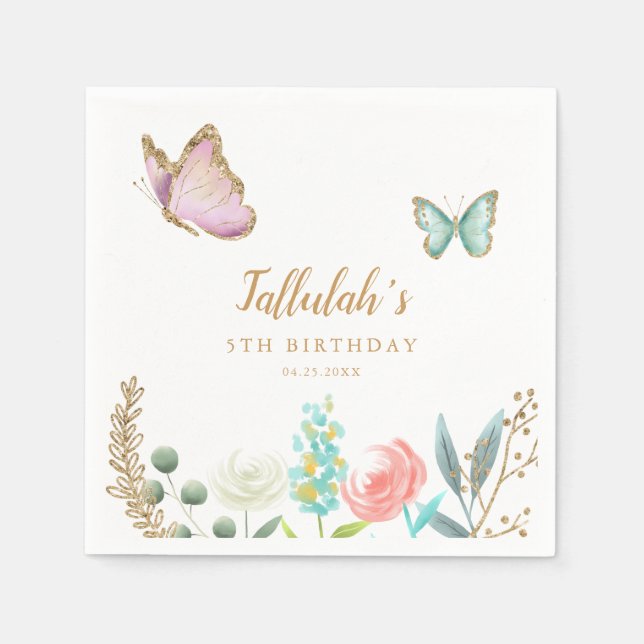 Butterfly Garden Girl Birthday Party Napkin (Front)