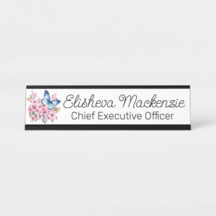 Butterfly Garden Light Blue Office Desk Name Plate