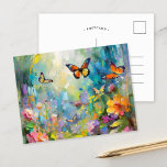 Butterfly Garden Modern Abstract Painting Postcard<br><div class="desc">A modern impressionist-style painting of butterflies fluttering through a vibrant garden of wildflowers, brought to life with bright pastel colours and abstract textured brush strokes. The dynamic composition and soft colour palette evoke the beauty of nature in motion, creating a serene yet lively scene. The expressive brushwork adds depth and...</div>