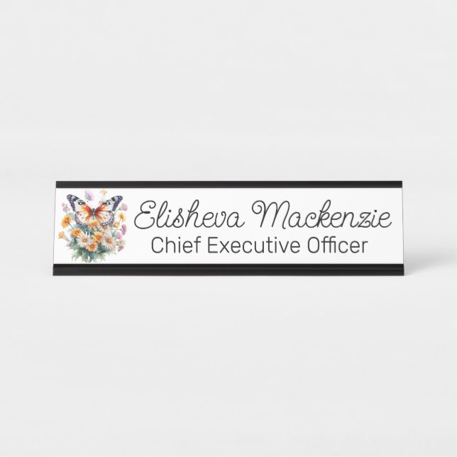 Butterfly Garden Orange and White Office Desk Name Plate (Front)