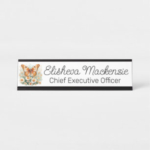 Butterfly Garden Orange and White Office Desk Name Plate