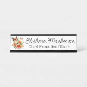 Butterfly Garden Orange and White Office Desk Name Plate