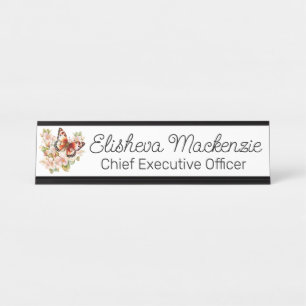 Butterfly Garden Orange and White Office Desk Name Plate