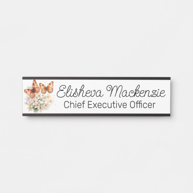 Butterfly Garden Orange and White Office Door Sign (Front)
