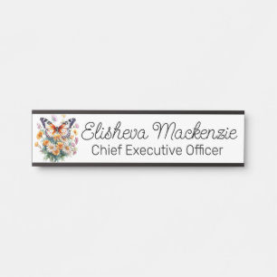 Butterfly Garden Orange and White Office Door Sign