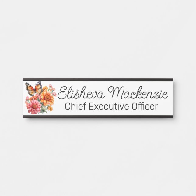 Butterfly Garden Orange and White Office Door Sign (Front)