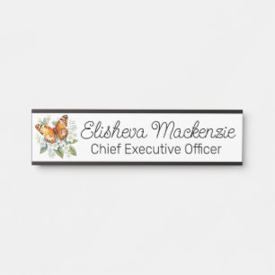 Butterfly Garden Orange and White Office Door Sign