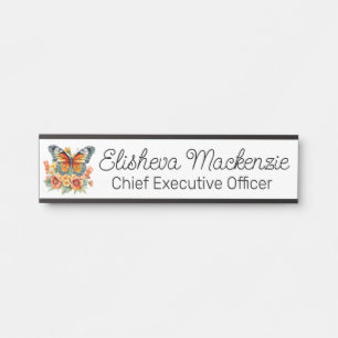 Butterfly Garden Orange and White Office Door Sign