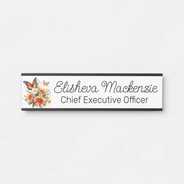 Butterfly Garden Orange and White Office Door Sign (Front)