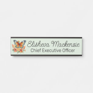 Butterfly Garden Orange Sage Green Office Door Sign