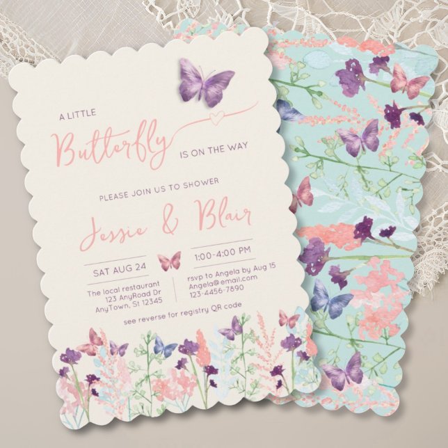 Butterfly Garden Pastel Mint Lavender Baby Shower Invitation (Creator Uploaded)