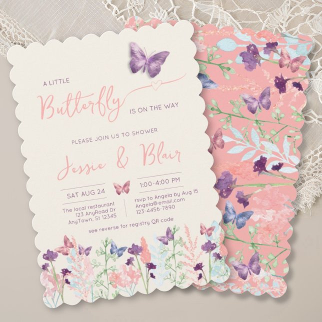 Butterfly Garden Pastel Peach Lavender Baby Shower Invitation (Creator Uploaded)