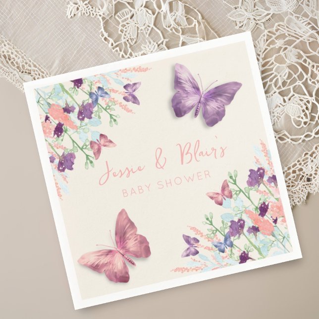 Butterfly Garden Pastel Wildflower Baby Shower  Napkin (Creator Uploaded)