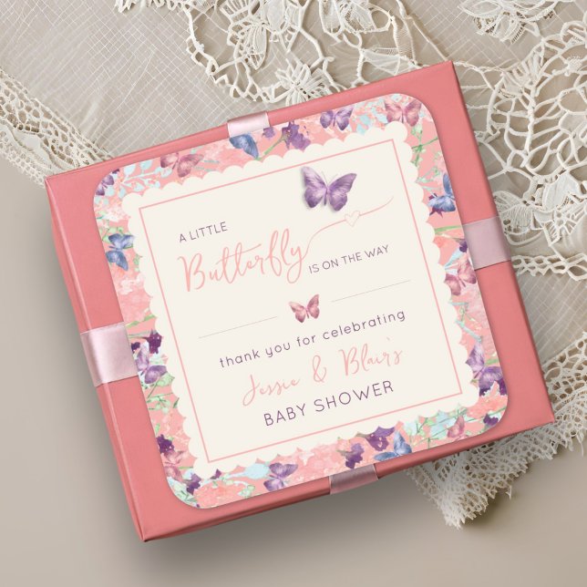 Butterfly Garden Pastel Wildflower Baby Shower  Square Sticker (Creator Uploaded)