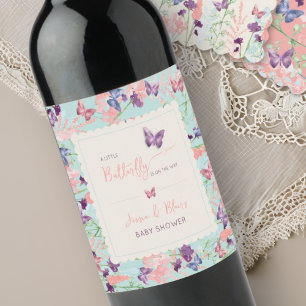 Butterfly Garden Pastel Wildflower Baby Shower  Wine Label