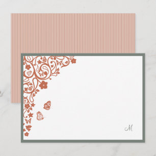 Butterfly Garden Peach Stripe Script Monogram Card