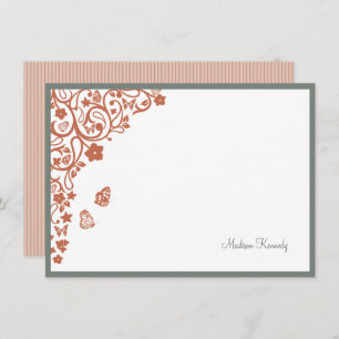 Butterfly Garden Peach Stripe Script Name Note Car Card