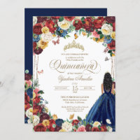 Butterfly Garden Royal Blue Red Floral Quinceanera