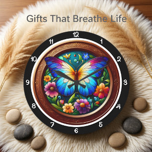 Butterfly Garden Stained Glass Large Clock