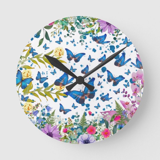 Butterfly Garden Wall Clock - Artistic Floral Time (Front)