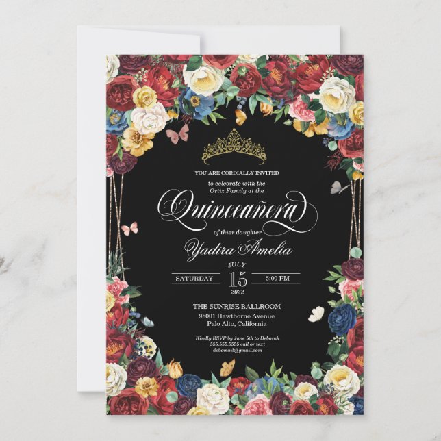 Butterfly Garden Watercolor Floral Quinceanera Inv Invitation (Front)
