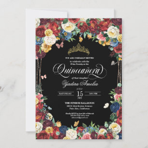 Butterfly Garden Watercolor Floral Quinceanera Inv Invitation