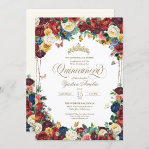 Butterfly Garden Watercolor Floral Quinceanera Invitation