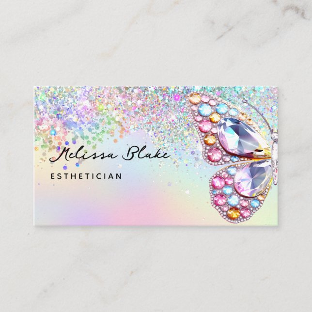 butterfly gems faux pastel glitter  business card (Front)